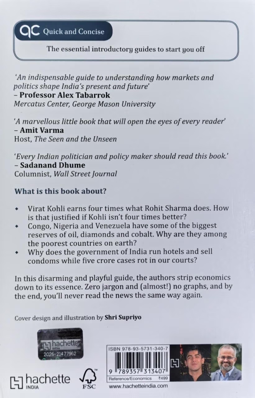 Back cover with praise from Alex Tabarrok, Amit Varma and Sadanand Dhume